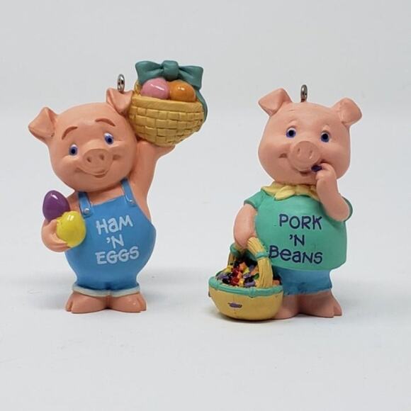 2 Hallmark Piglet Spring Ornament | Ham n Eggs + Pork n Beans - Picture 6 of 7